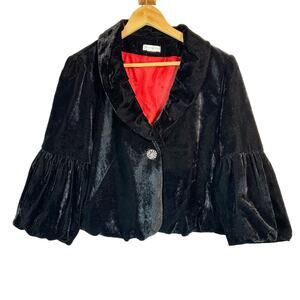 Worthington Womens Black Velvet Crop Jacket‎ with Brooch Style Button Size L